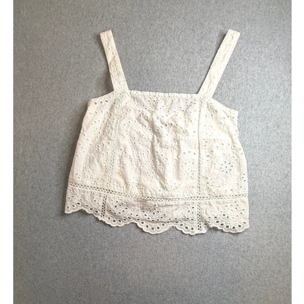 7 For All Mankind Womens White Eyelet Lace Camisole Tank Top Scalloped. Size M - Picture 1 of 4